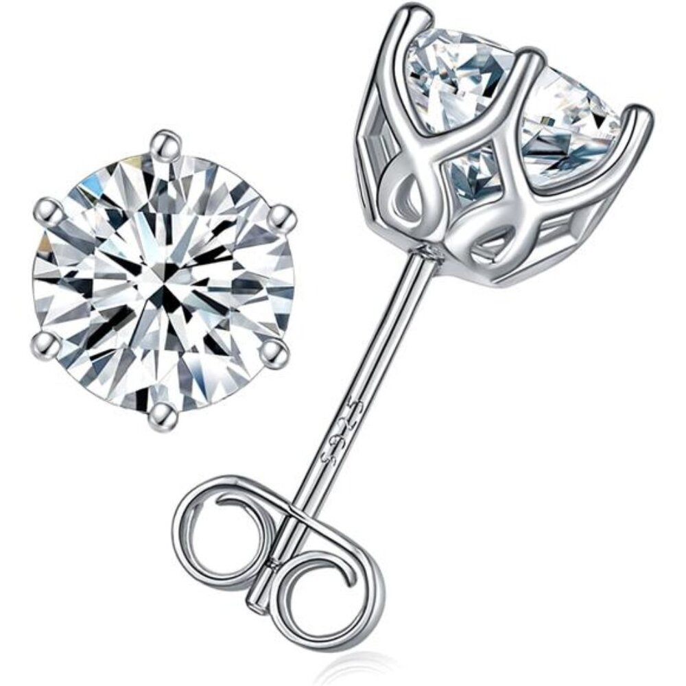 Moissanite Stud Earrings 2-4ct G H I Color 925 Sterling Silver White Gold Plated